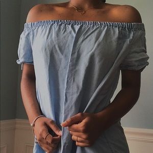 Light Blue Off the Shoulder Shift Dress